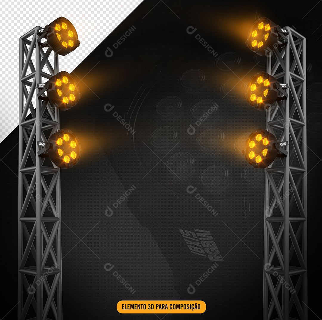 Refletor de Luz com Luzes amarela Elemento 3D para Composição PSD