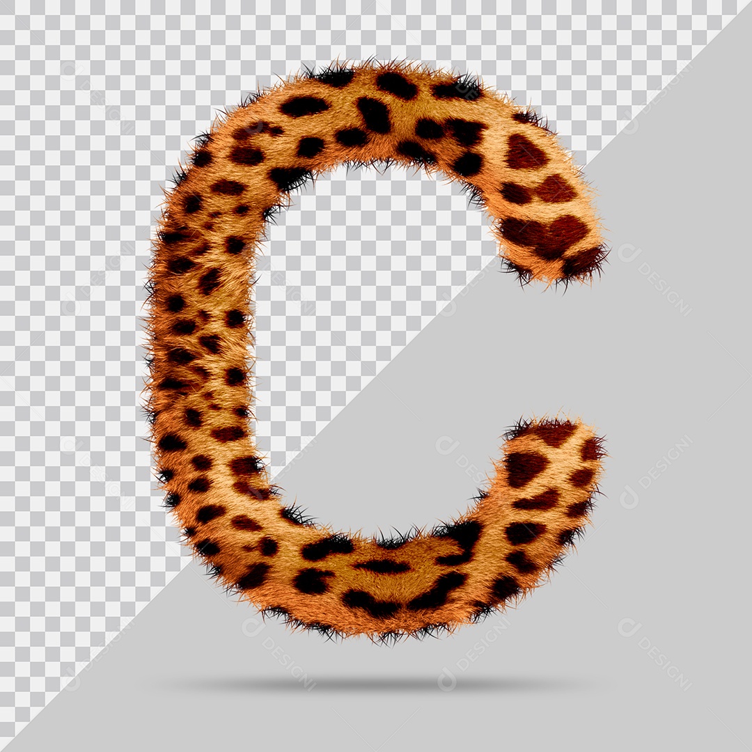 Letra C com pele Marrom Pintada Ilustração 3D PSD