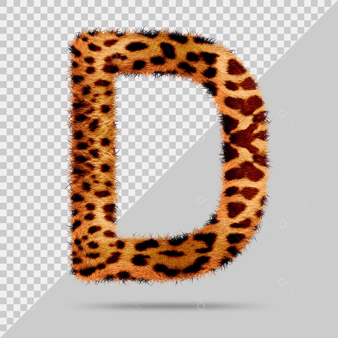 Letra D com pele Marrom Pintada Ilustração 3D PSD