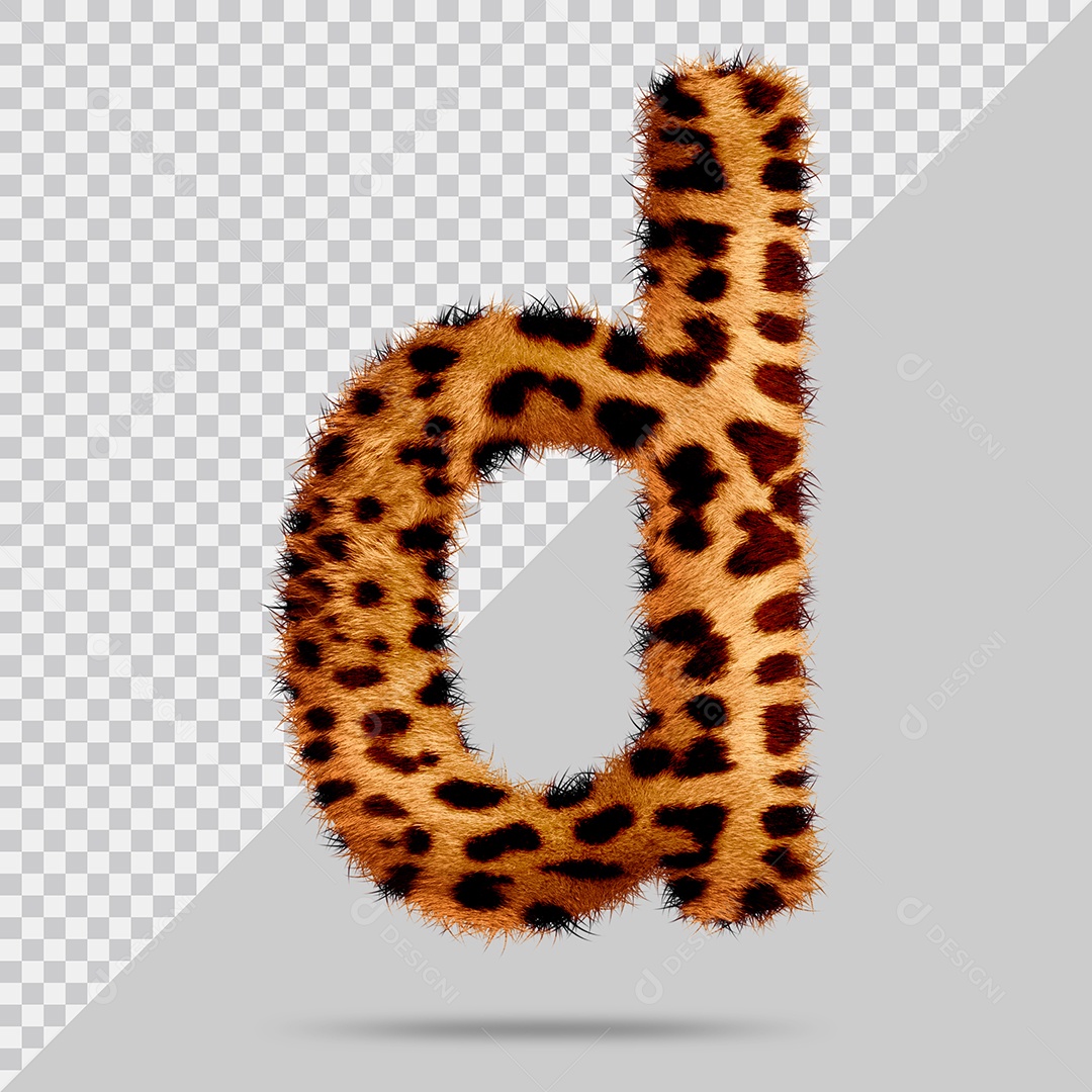 Letra D com pele Marrom Pintada Ilustração 3D PSD