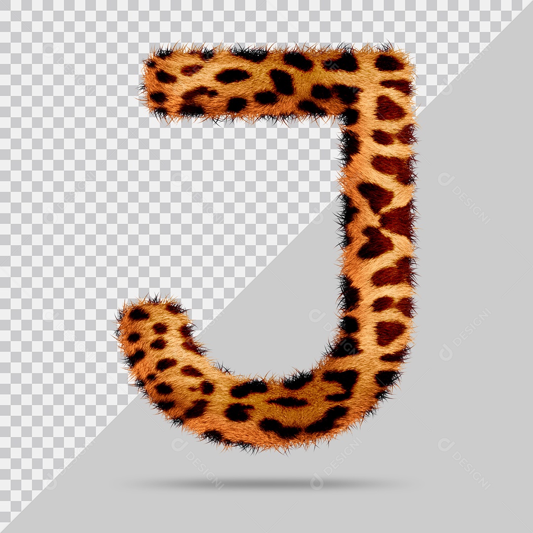 Letra J com pele Marrom Pintada Ilustração 3D PSD