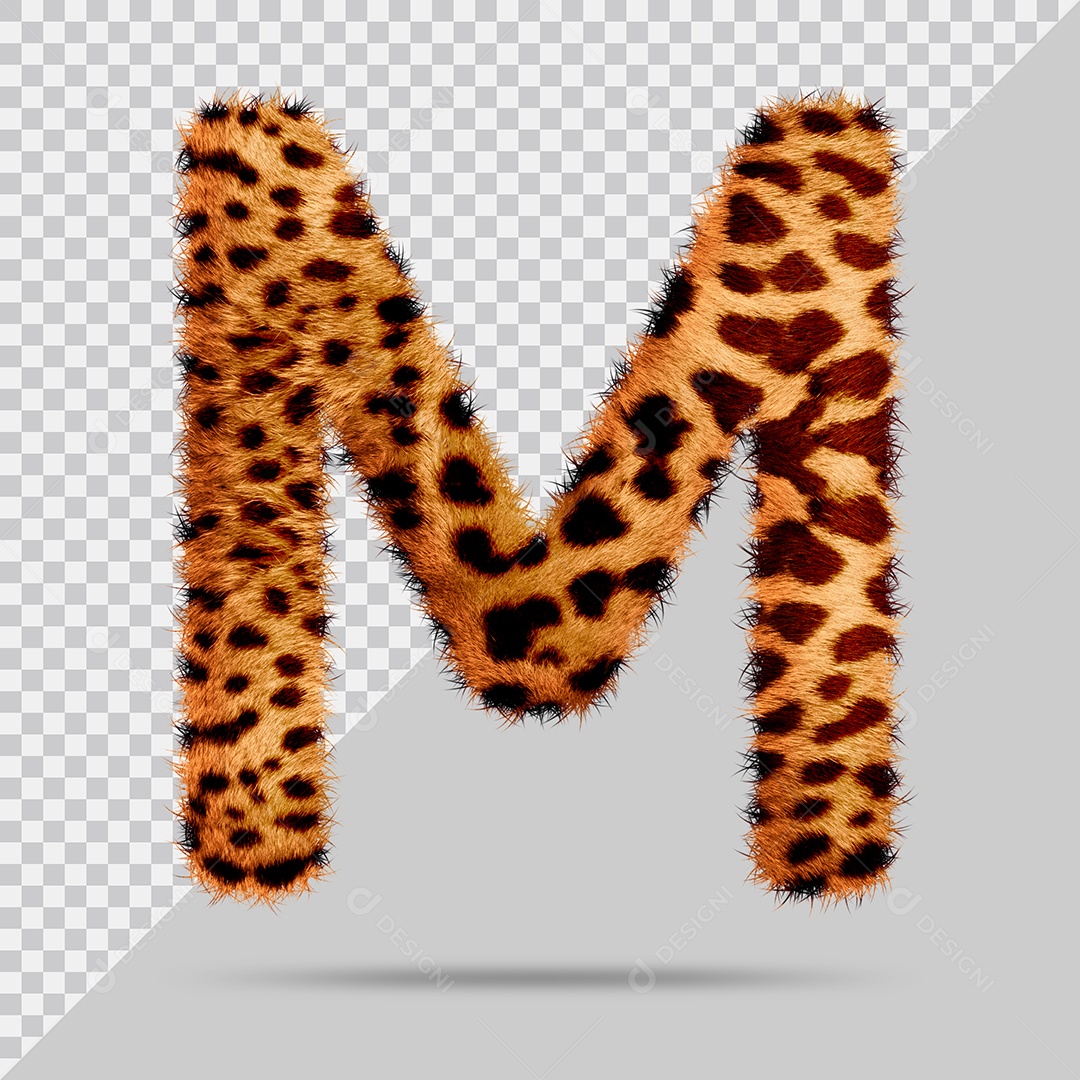 Letra M com pele Marrom Pintada Ilustração 3D PSD