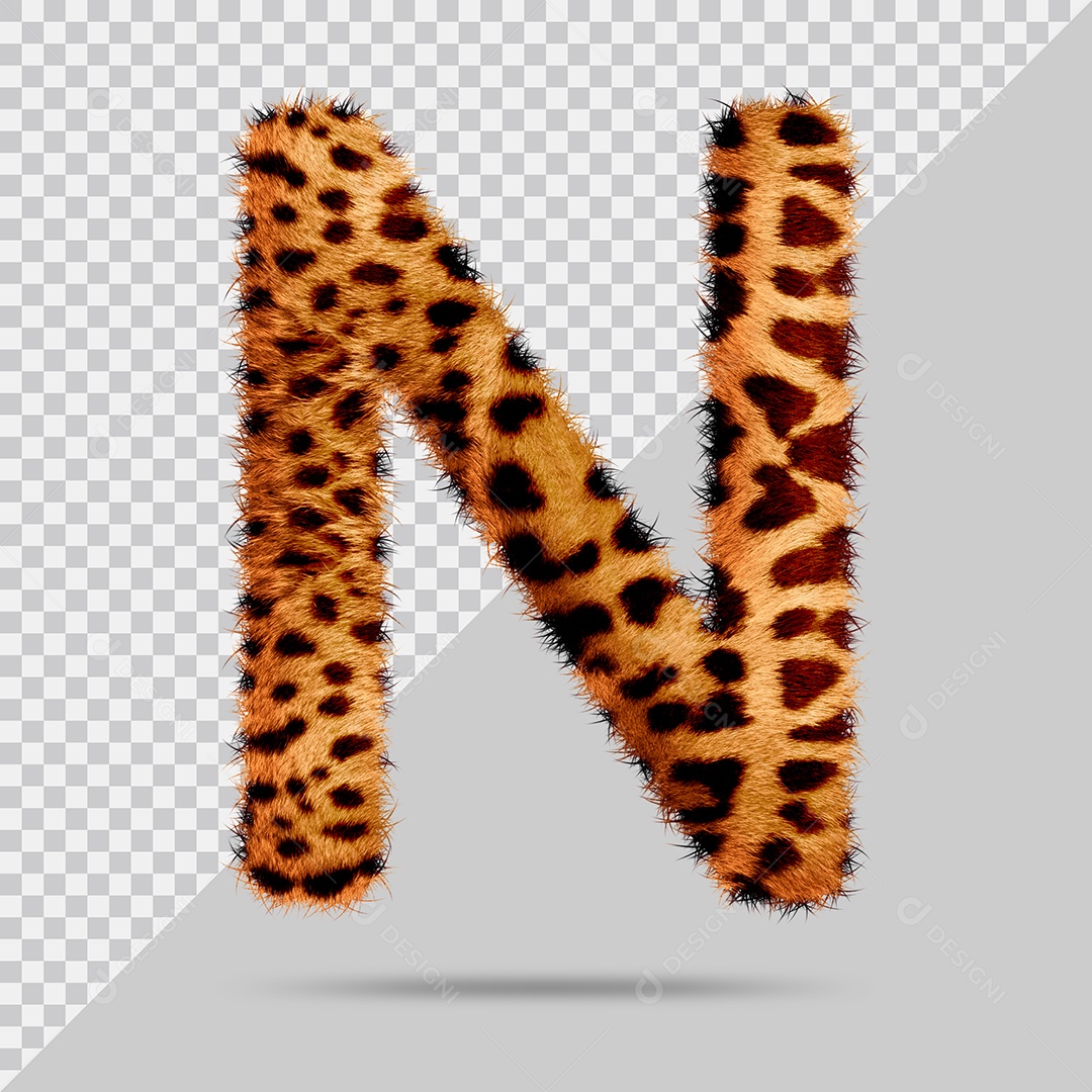 Letra N com pele Marrom Pintada Ilustração 3D PSD