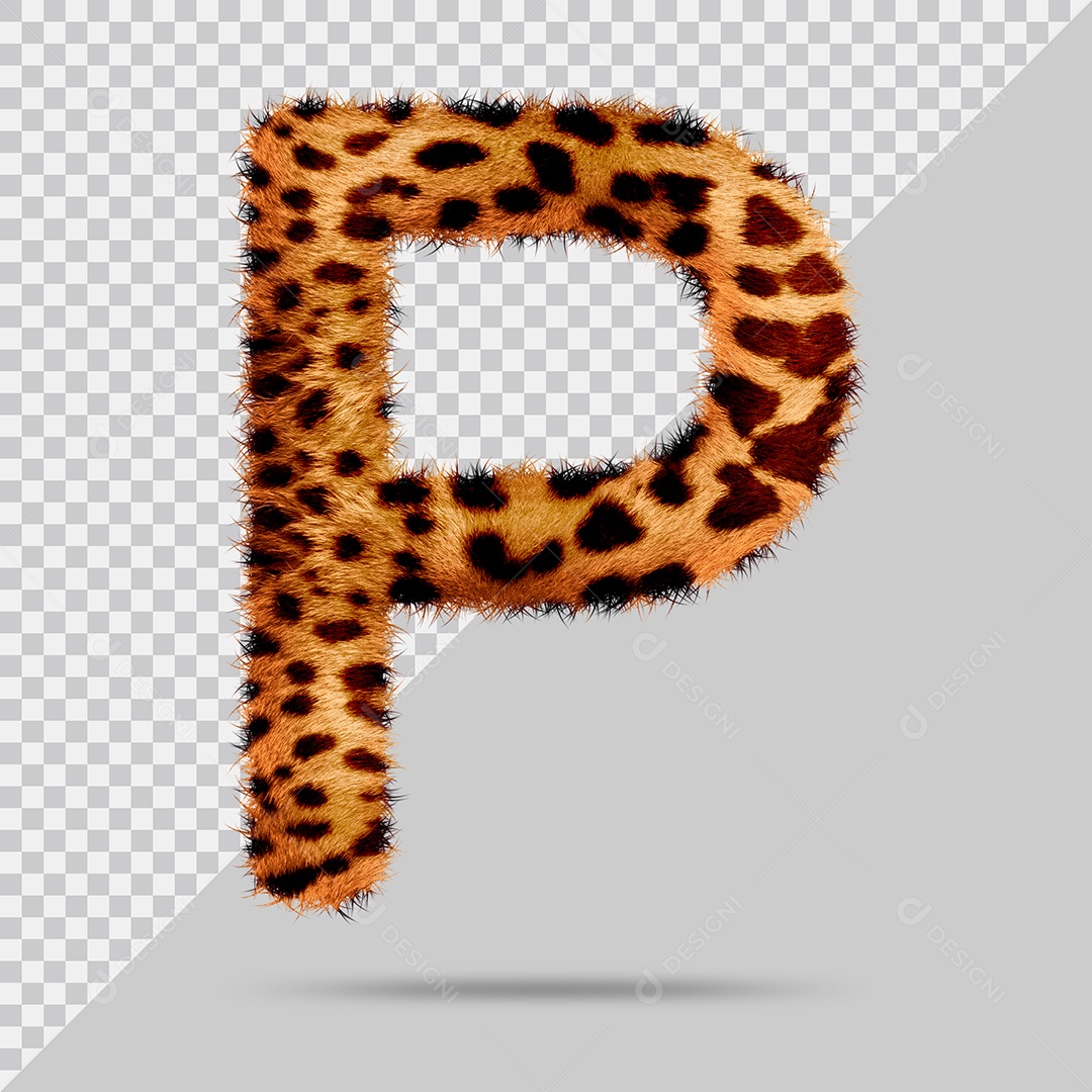 Letra P com pele Marrom Pintada Ilustração 3D PSD