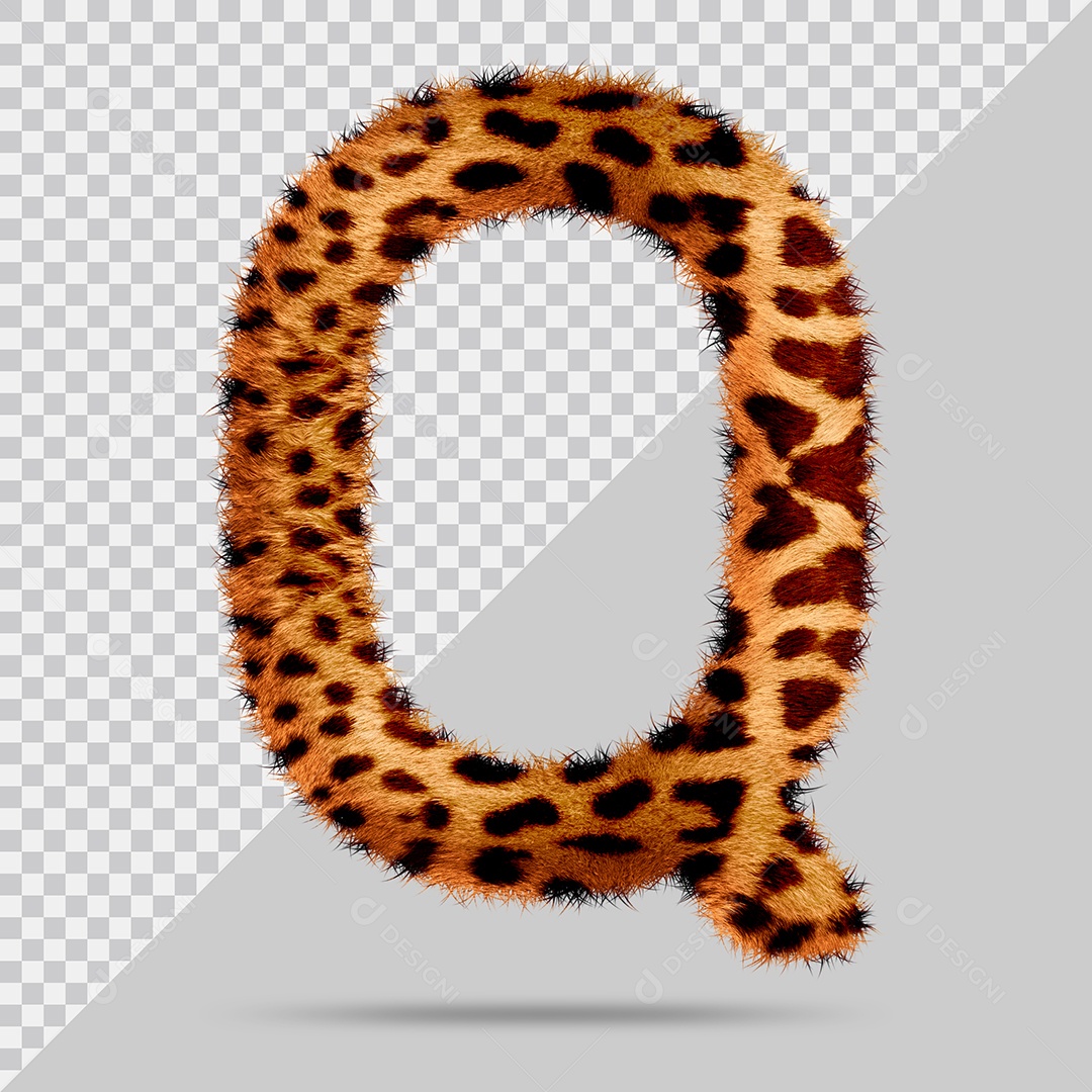Letra Q com pele Marrom Pintada Ilustração 3D PSD