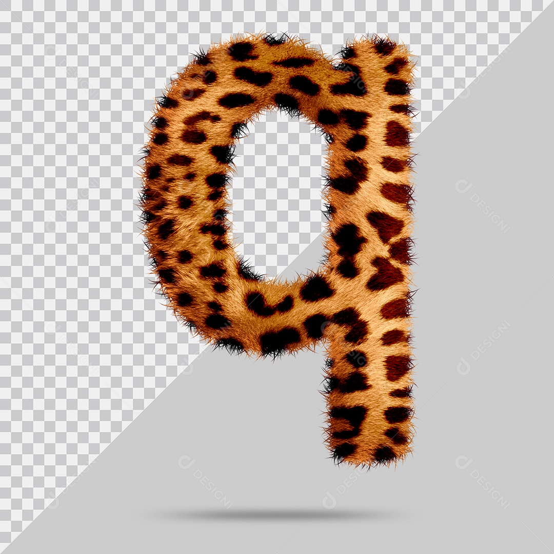 Letra Q com pele Marrom Pintada Ilustração 3D PSD
