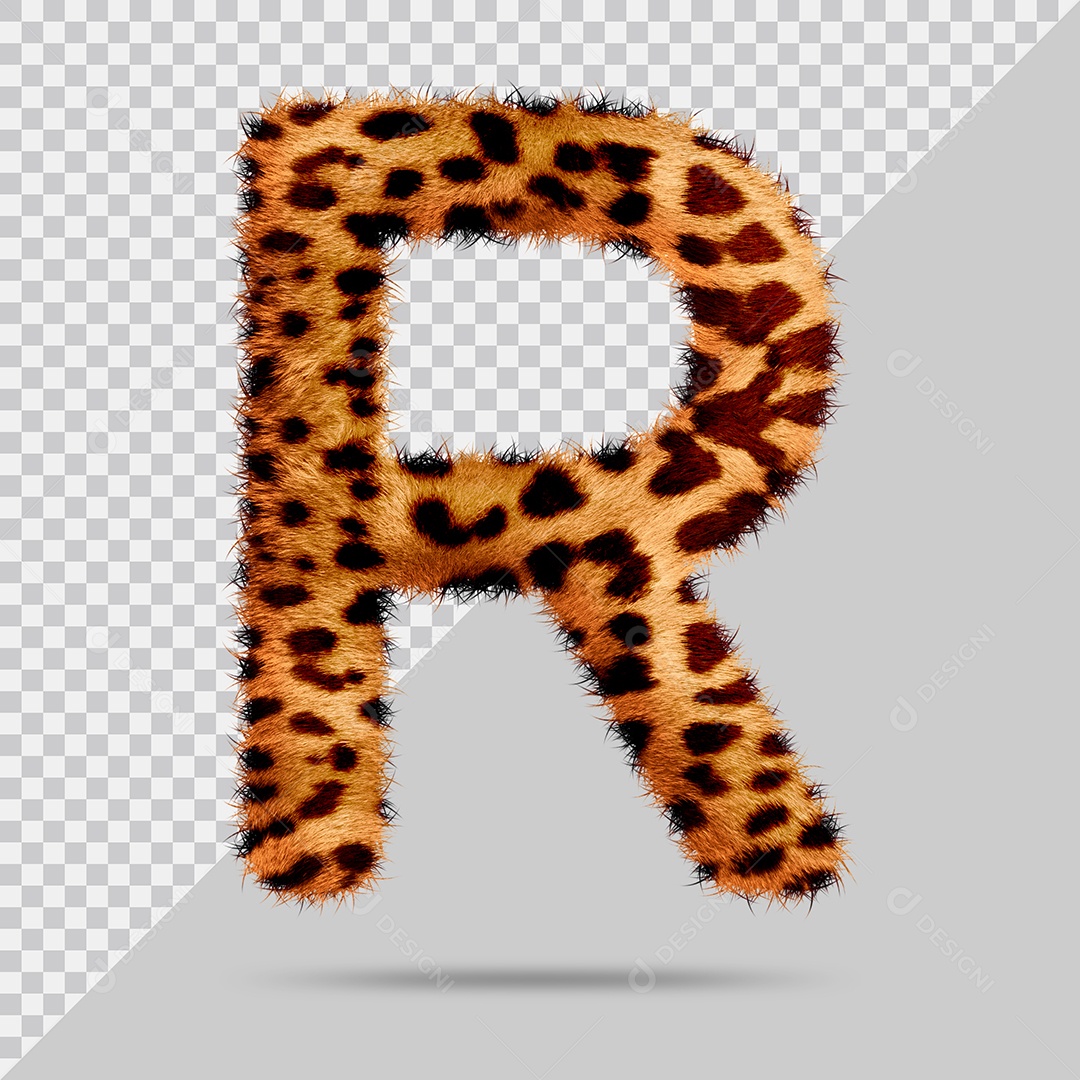 Letra R com pele Marrom Pintada Ilustração 3D PSD