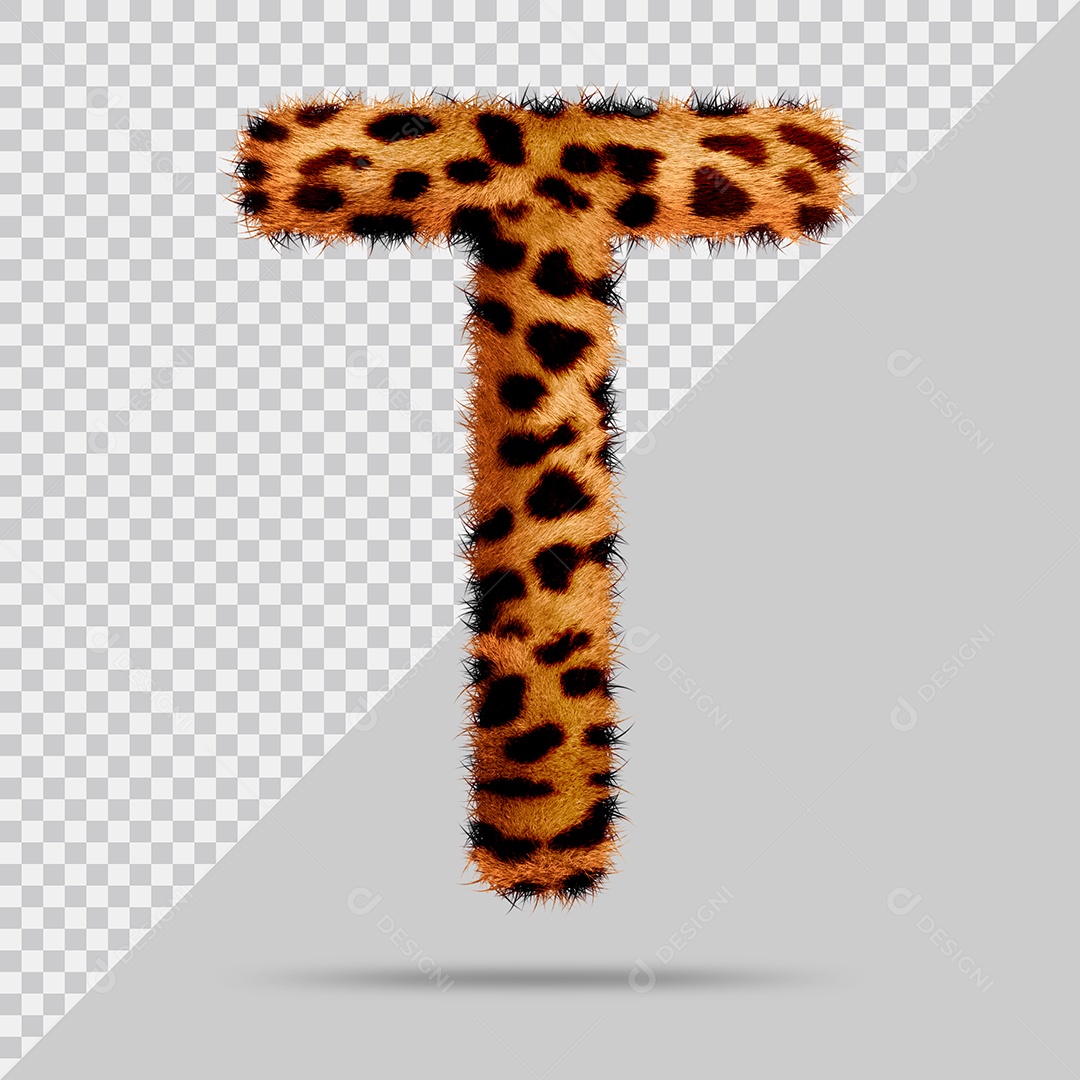 Letra T com pele Marrom Pintada Ilustração 3D PSD