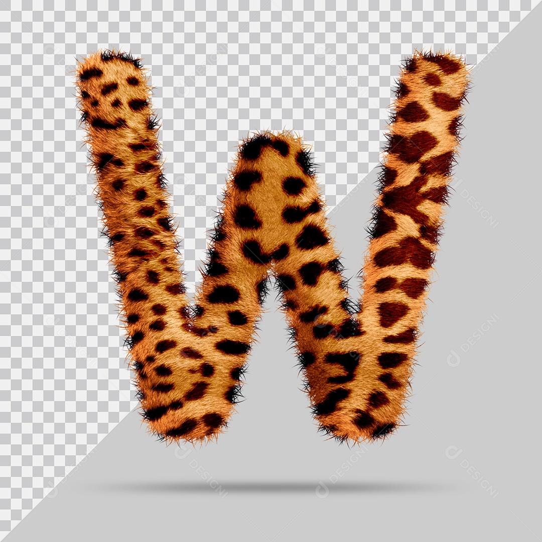 Letra W com pele Marrom Pintada Ilustração 3D PSD