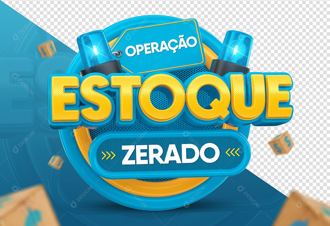Operação Estoque Zerado Selo 3D Azul Claro para Composição PSD