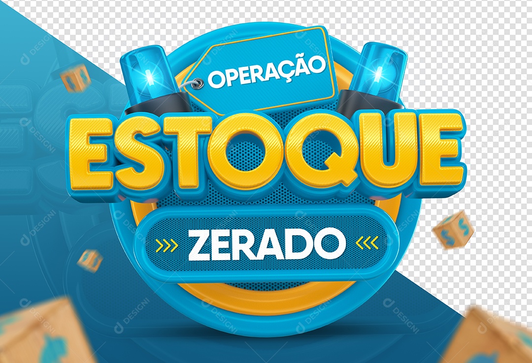 Operação Estoque Zerado Selo 3D Azul Claro para Composição PSD