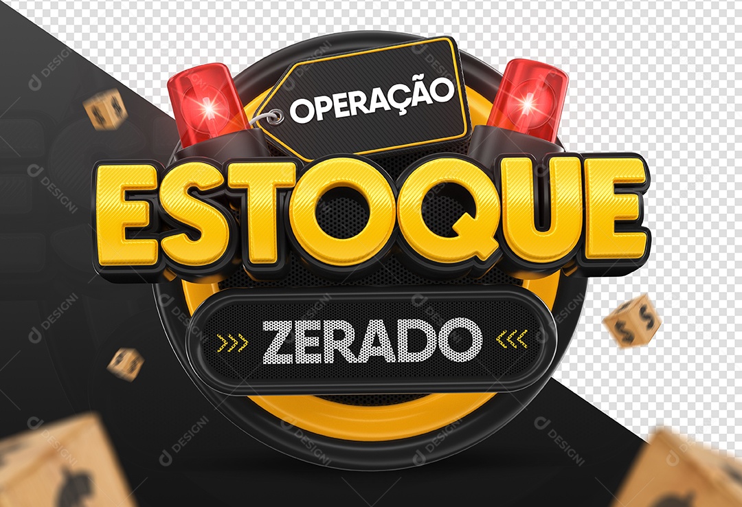 Operação Estoque Zerado Selo 3D Preto para Composição PSD