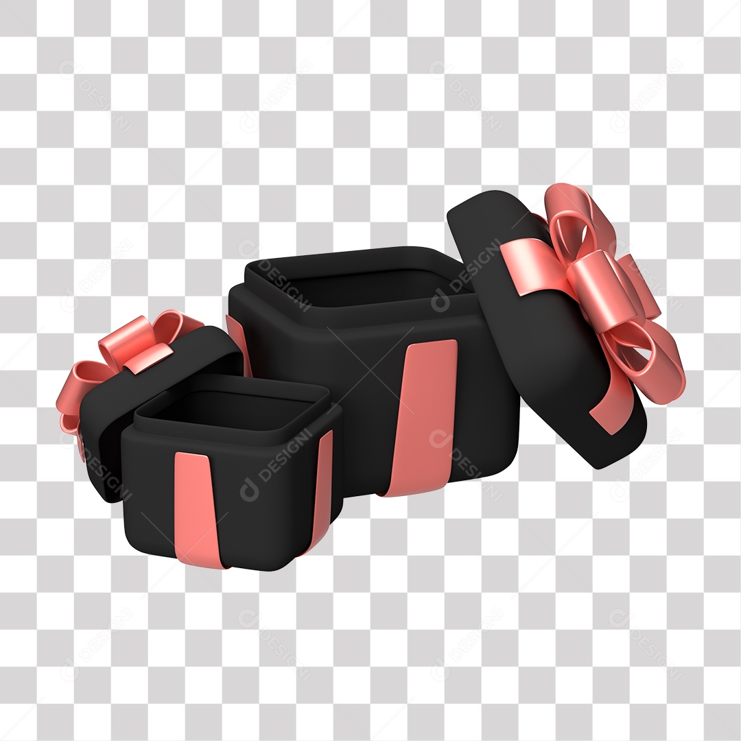 Caixas de Presentes Preta Elemento 3D PNG Transparente
