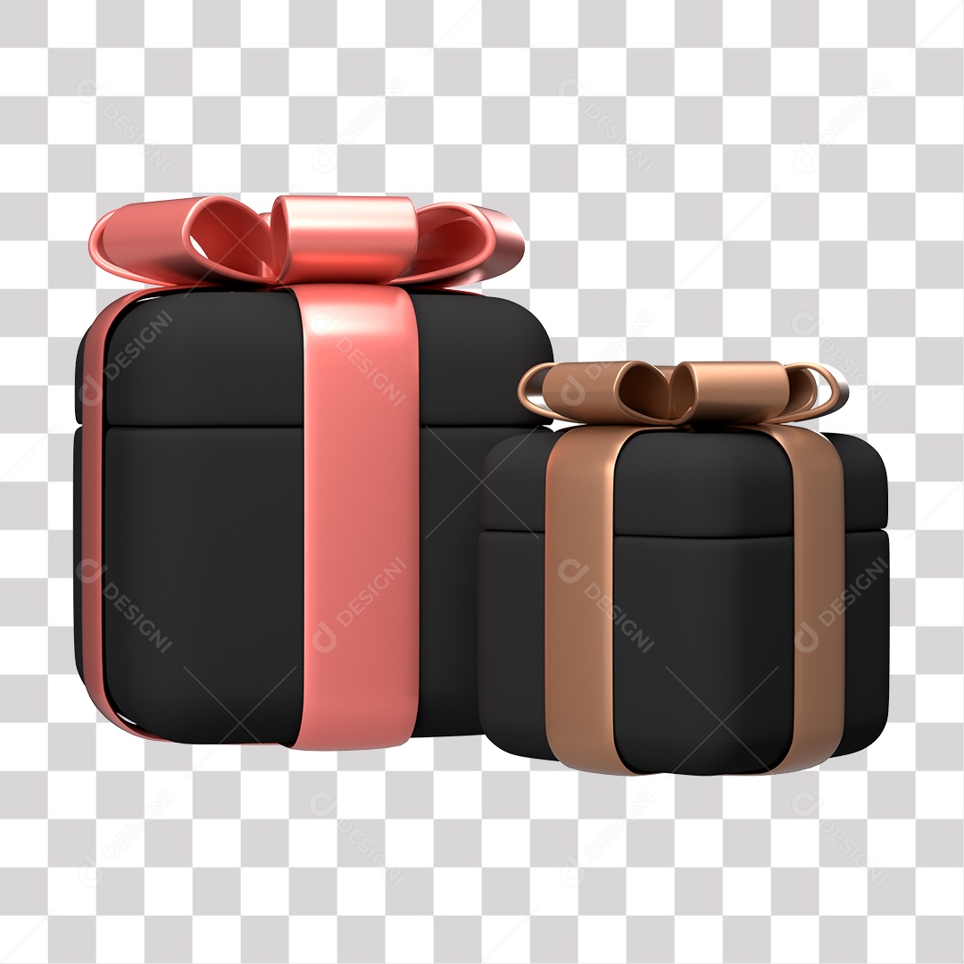 Caixas de Presentes Preta Elemento 3D PNG Transparente