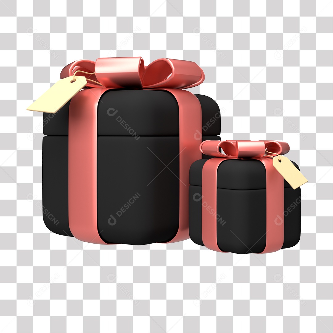 Caixas de Presentes Preta Elemento 3D PNG Transparente