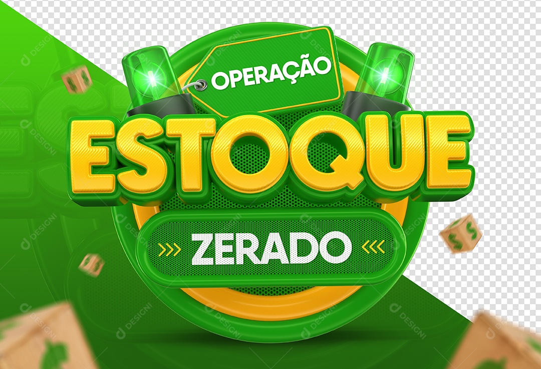 Operação Estoque Zerado Selo 3D Verde para Composição PSD