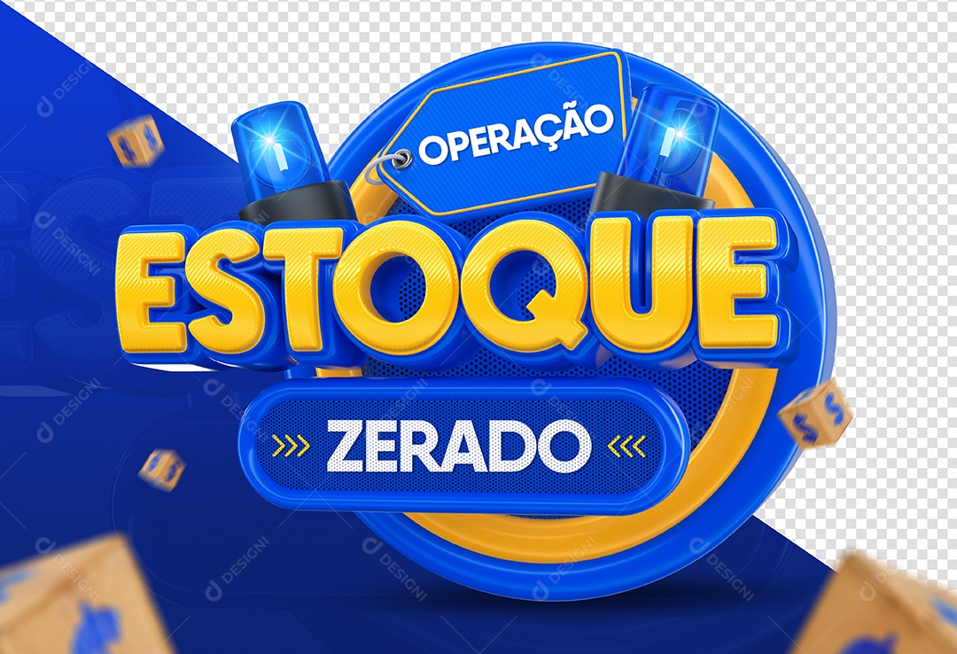 Operação Estoque Zerado Selo 3D Azul para Composição PSD