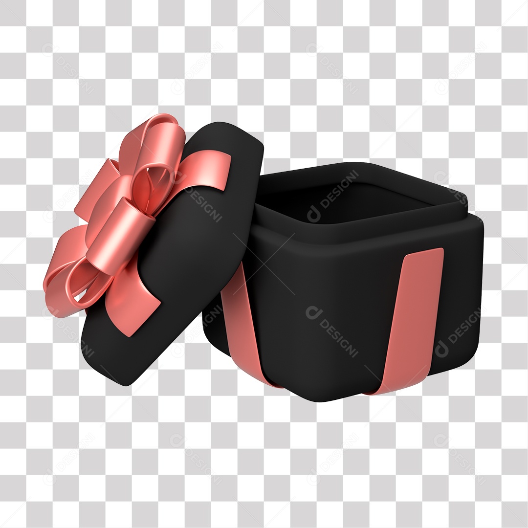 Caixa de Presente Preta Elemento 3D PNG Transparente