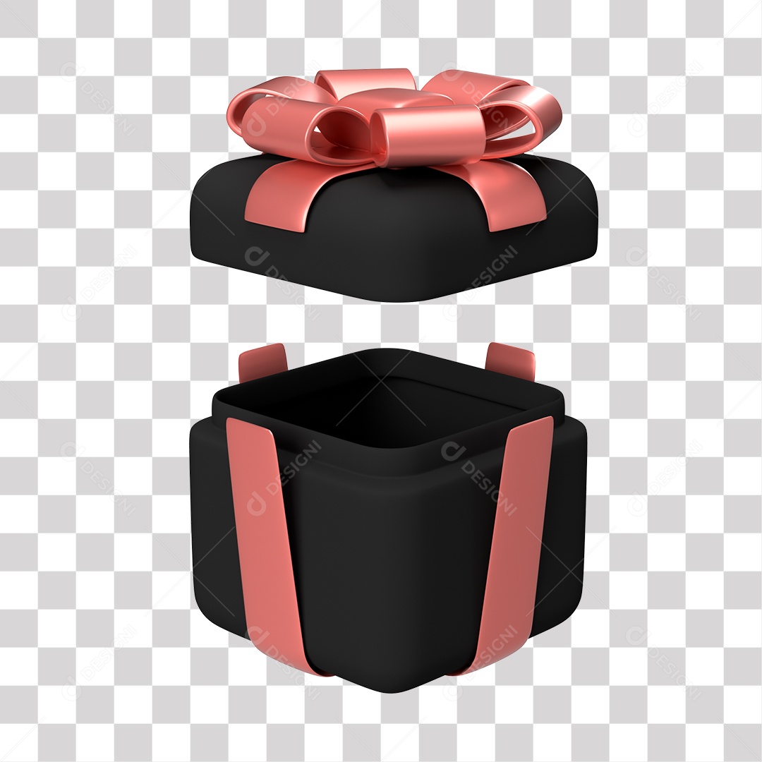 Caixa de Presente Preta Elemento 3D PNG Transparente