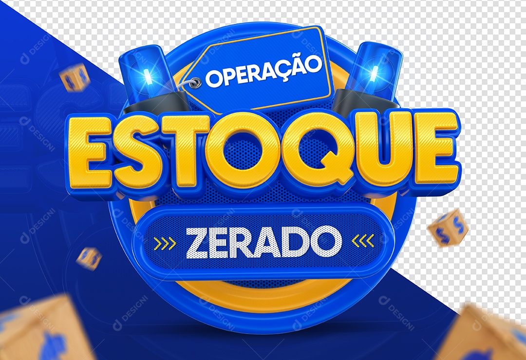 Operação Estoque Zerado Selo 3D Azul para Composição PSD