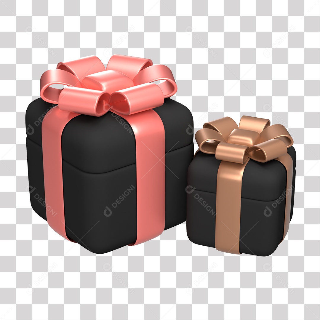 Caixas de Presentes Preta Elemento 3D PNG Transparente