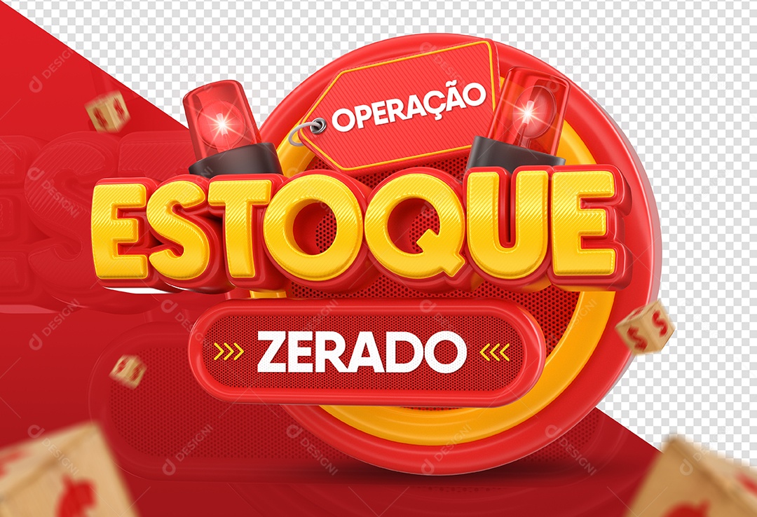 Operação Estoque Zerado Selo 3D Vermelho para Composição PSD