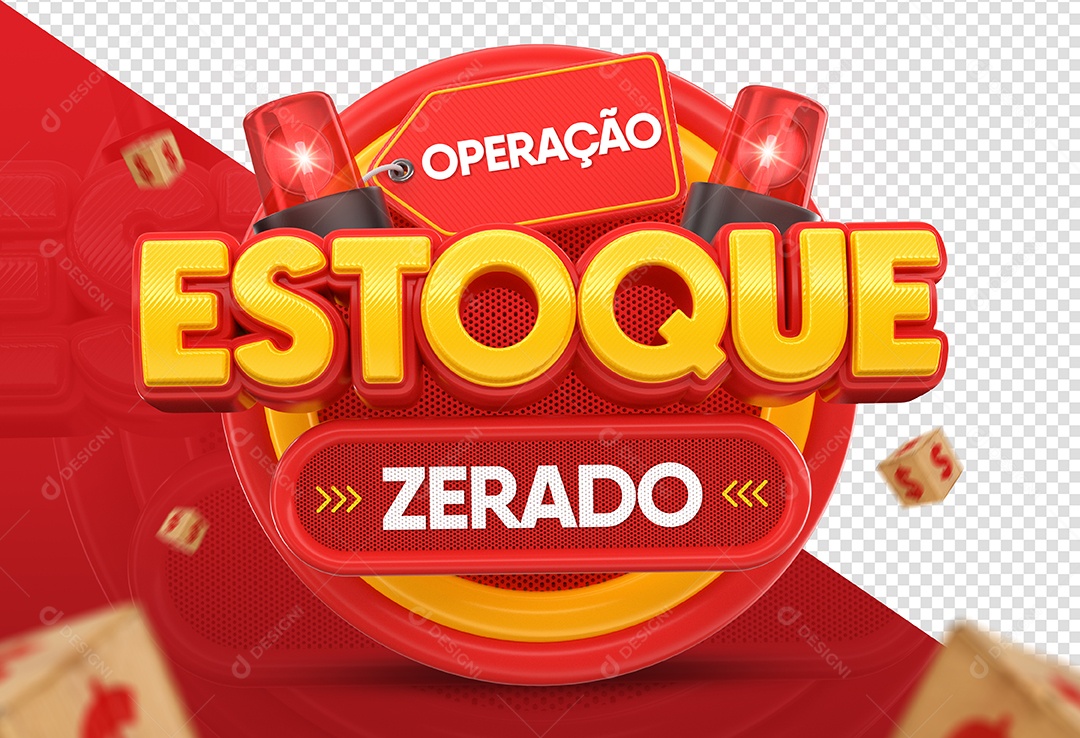 Operação Estoque Zerado Selo 3D Vermelho para Composição PSD