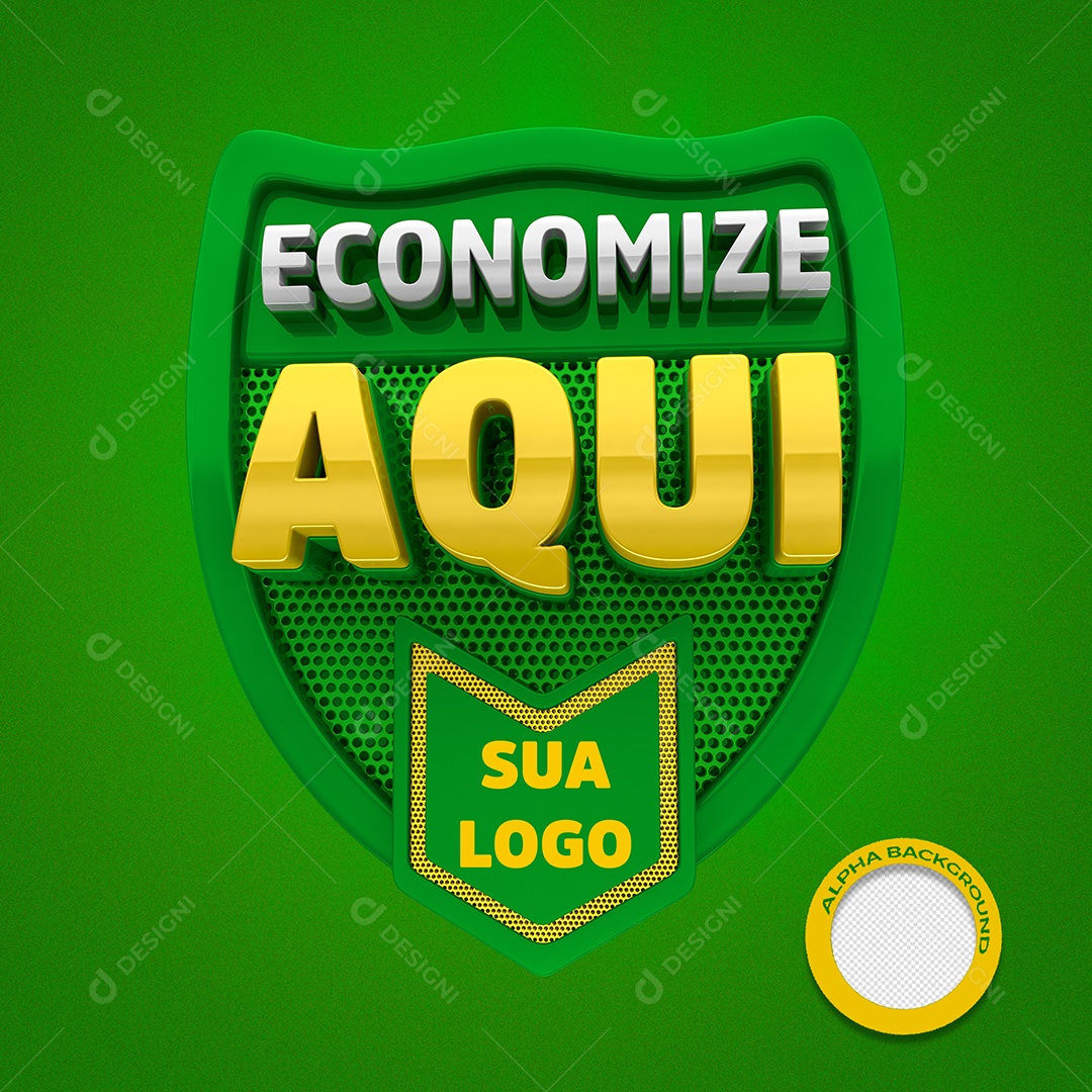 Selo 3D Para Composição Economize Aqui PSD