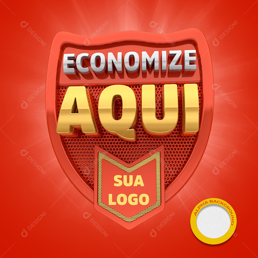 Selo 3D Para Composição Economize Aqui PSD