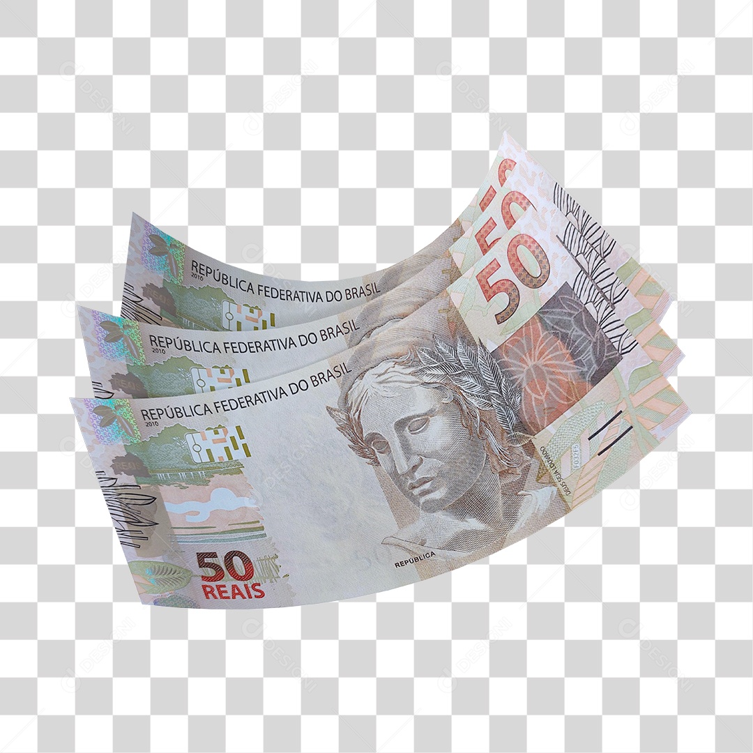 Maço de Notas 50 Reais Dobradas Elemento 3D PNG Transparente