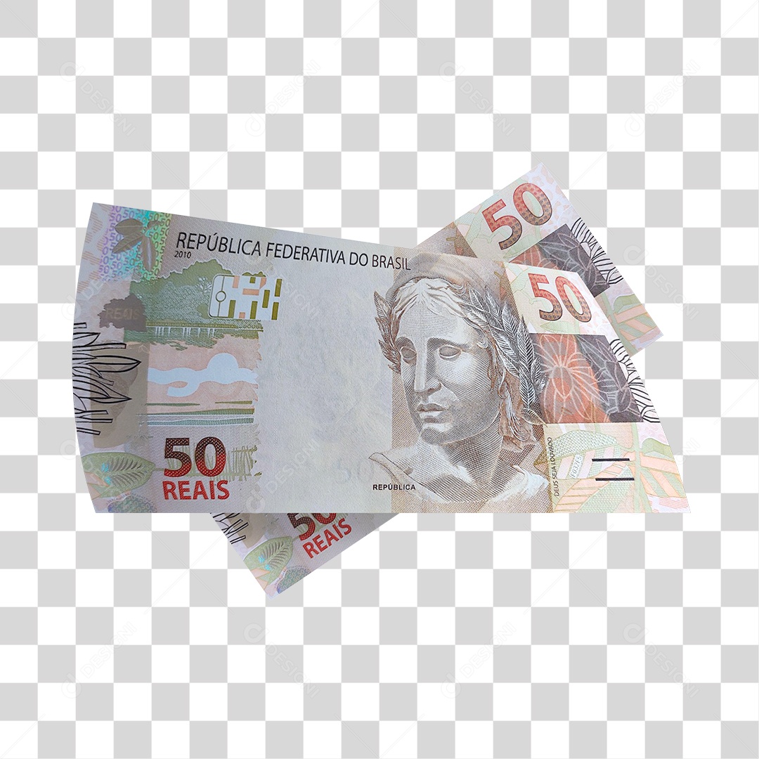 Notas de 50 Reais Elemento 3D Para Composição PNG Transparente