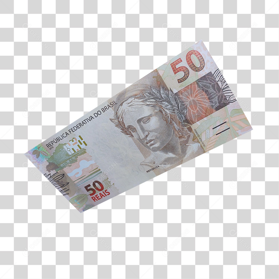 Nota de 50 Reais Elemento 3D Para Composição PNG Transparente