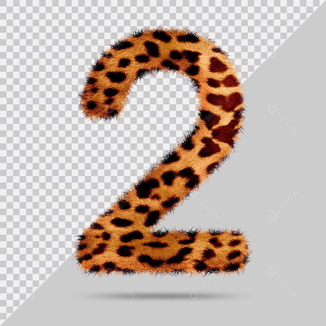 Número 2 com pele Marrom Pintada Ilustração 3D PSD