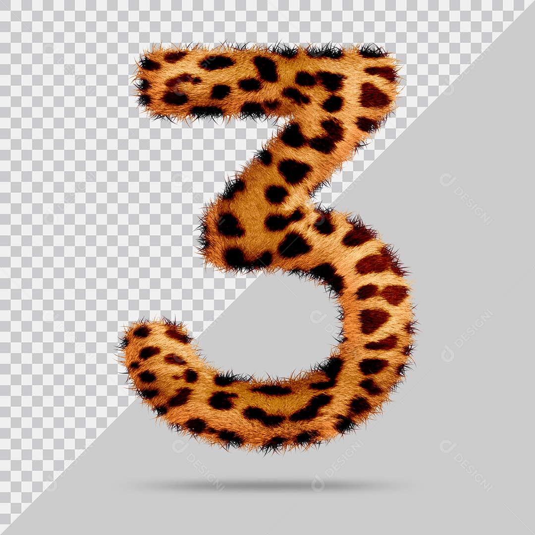 Número 3 com pele Marrom Pintada Ilustração 3D PSD