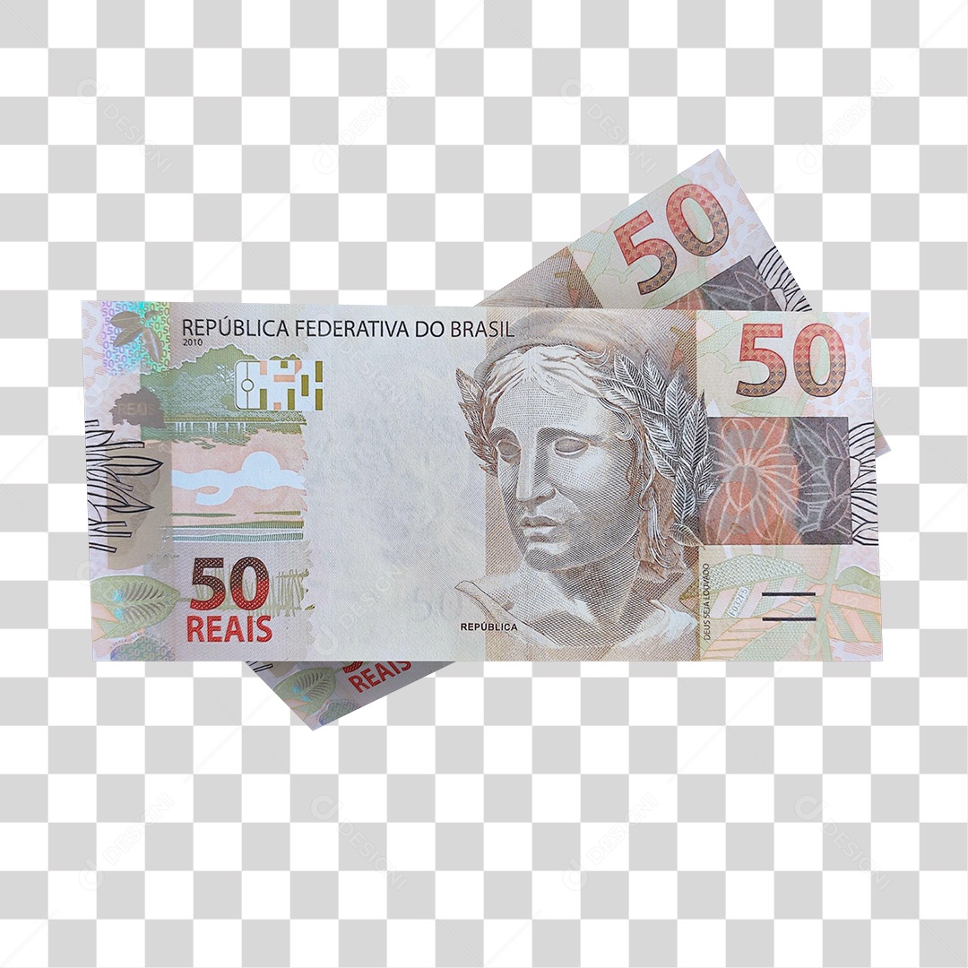 Notas de 50 Reais Elemento 3D Para Composição PNG Transparente