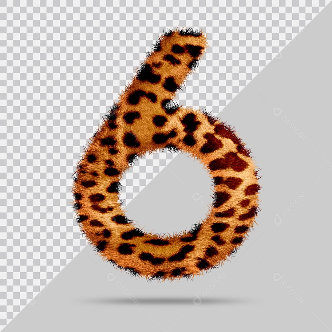 Número 6 com pele Marrom Pintada Ilustração 3D PSD