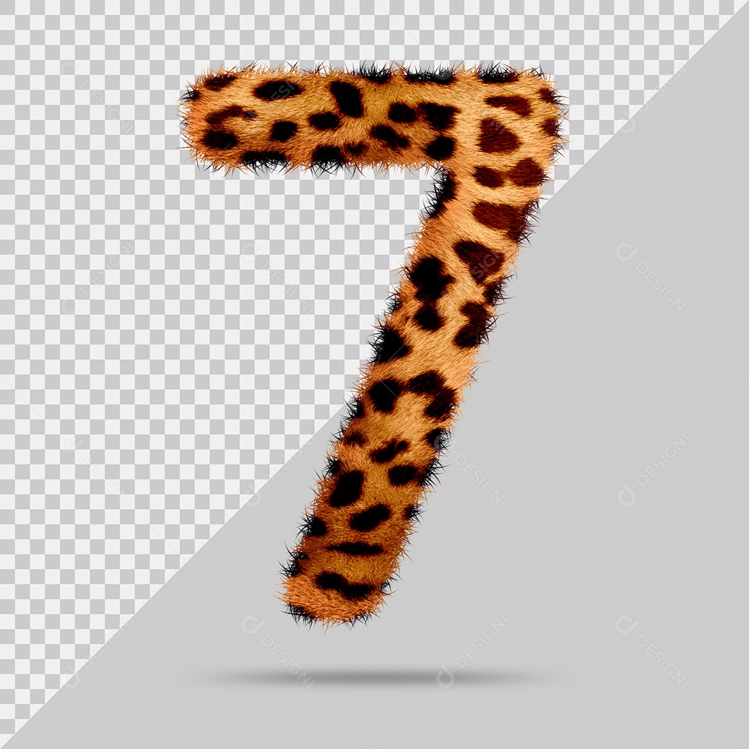 Número 7 com pele Marrom Pintada Ilustração 3D PSD