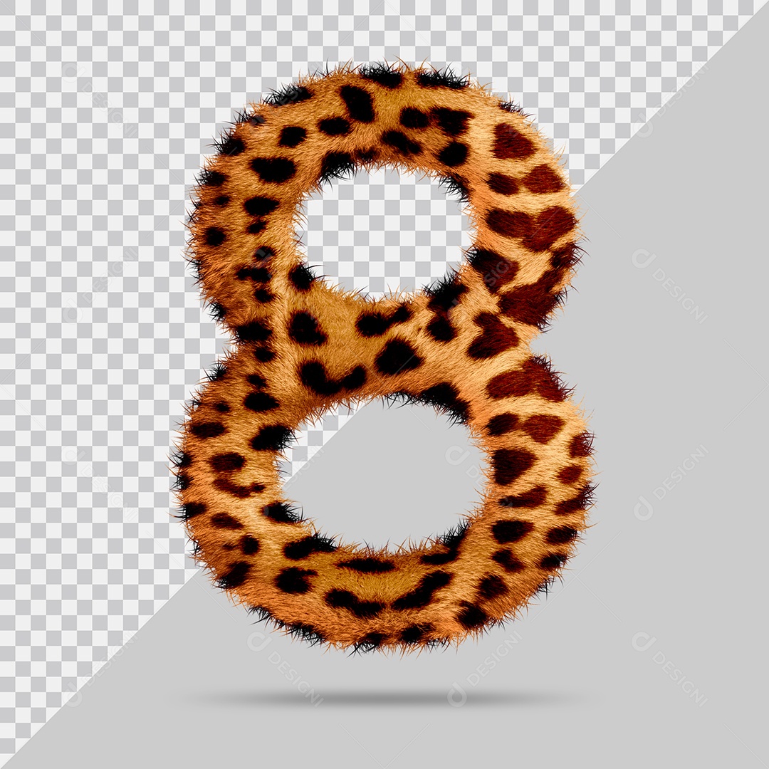 Número 8 com pele Marrom Pintada Ilustração 3D PSD