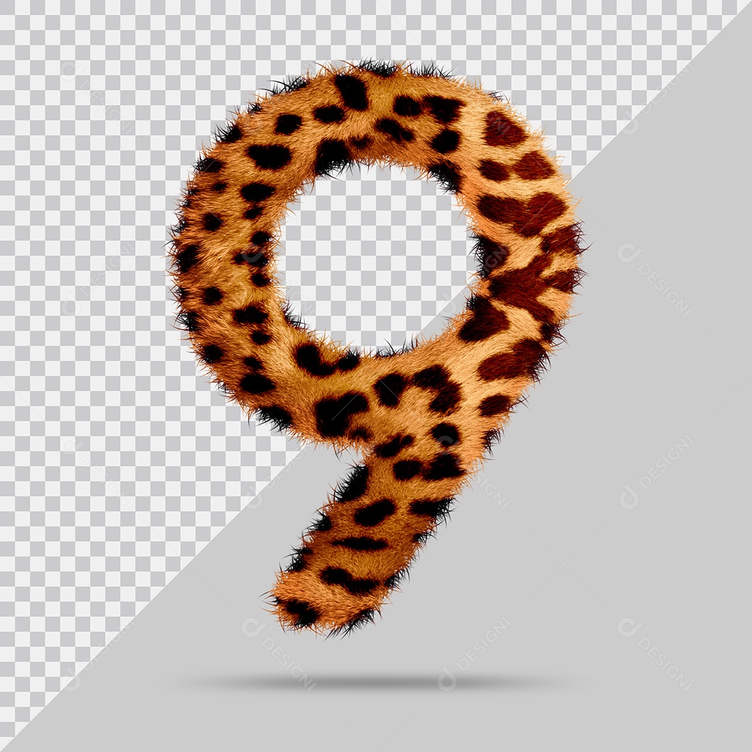 Número 9 com pele Marrom Pintada Ilustração 3D PSD