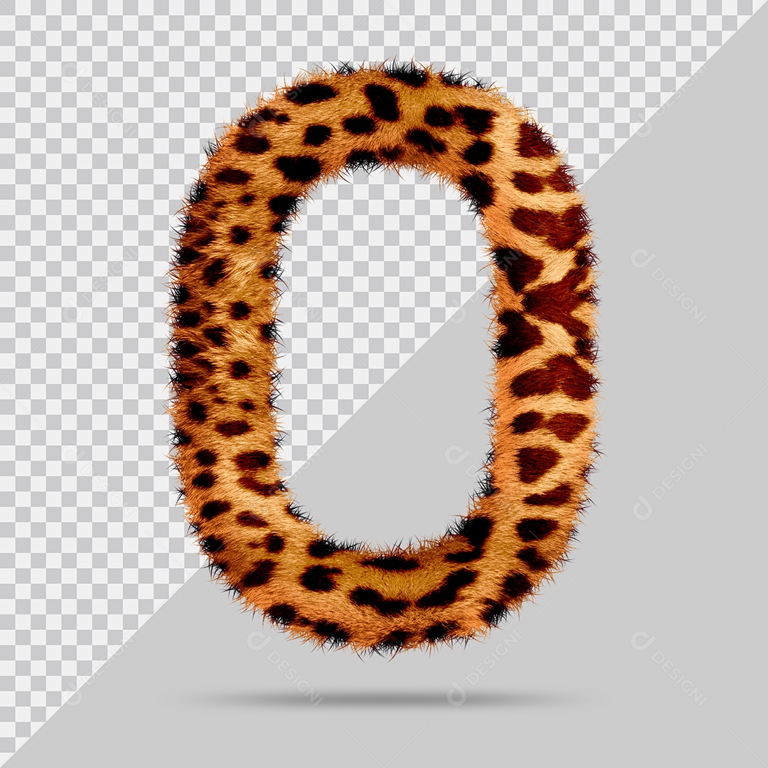 Número 0 com pele Marrom Pintada Ilustração 3D PSD