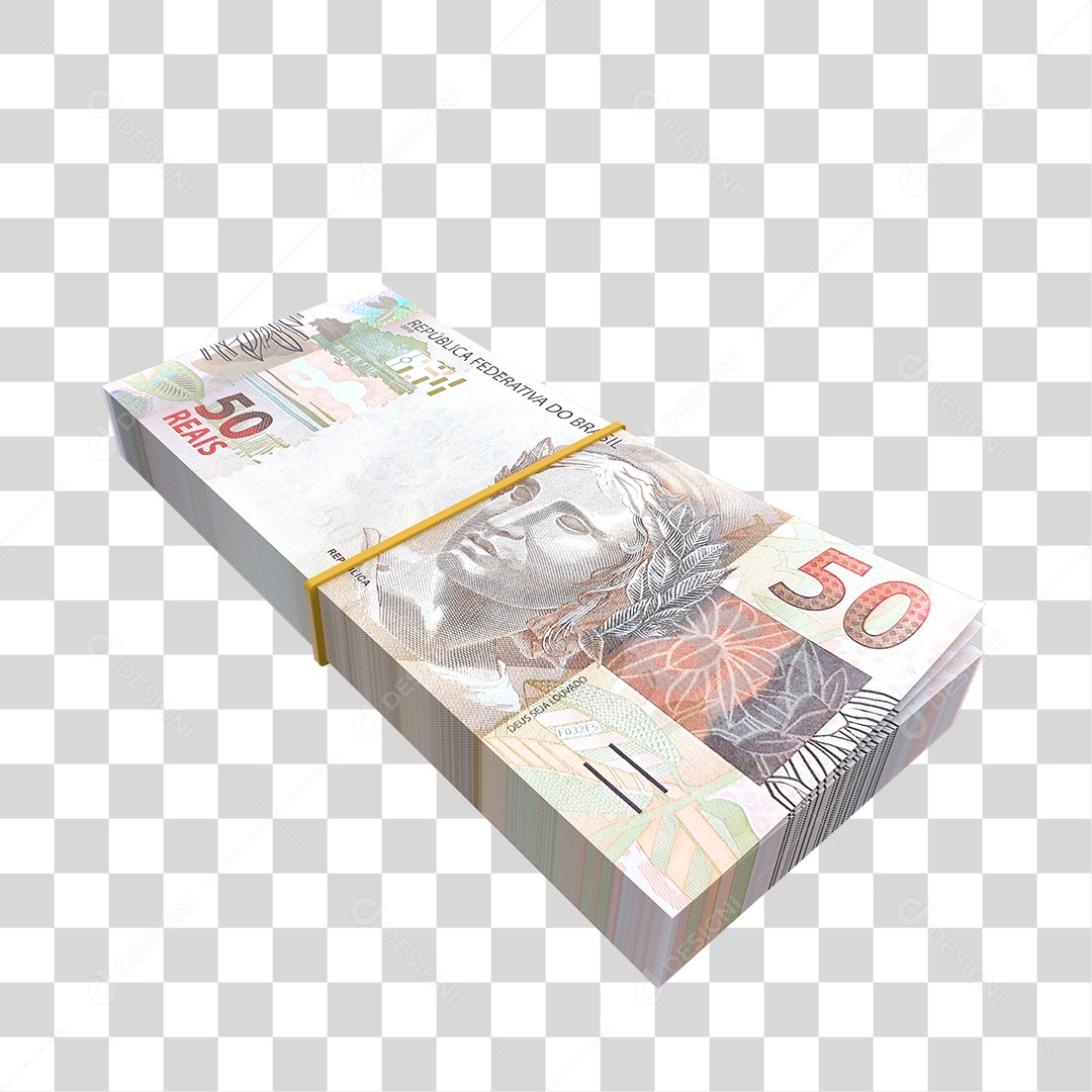 Maço de Notas 50 Reais Elemento 3D PNG Transparente