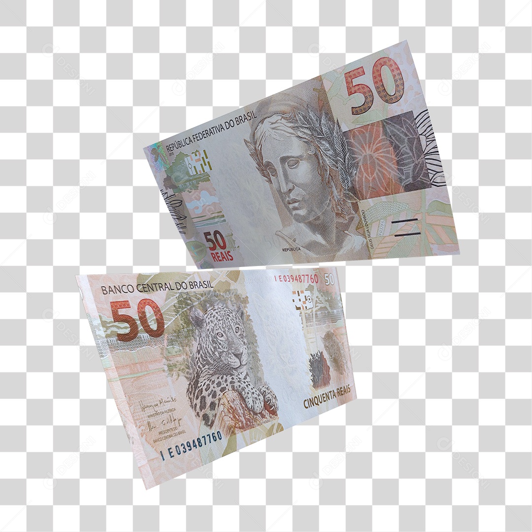 Notas de 50 Reais Elemento 3D Para Composição PNG Transparente