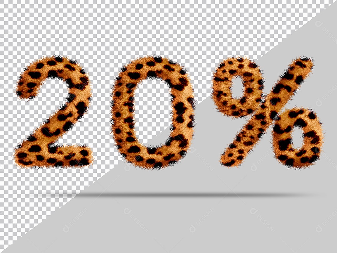 Número 20% com pele Marrom Pintada Ilustração 3D PSD