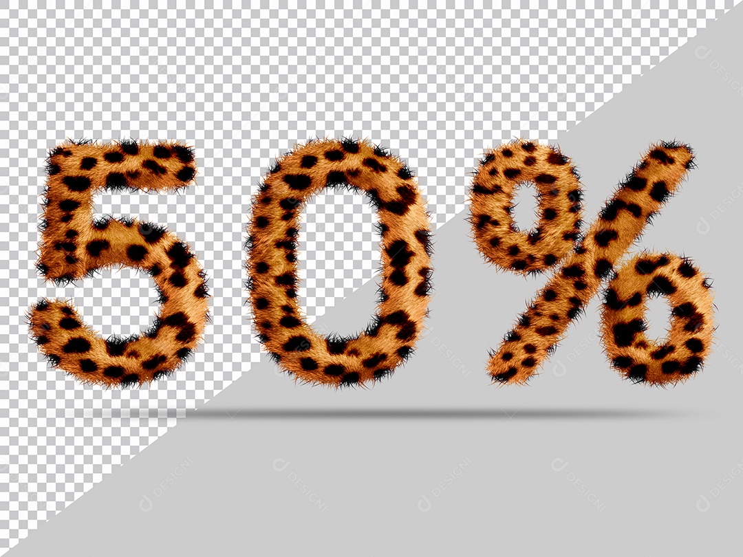 Número 50% com pele Marrom Pintada Ilustração 3D PSD