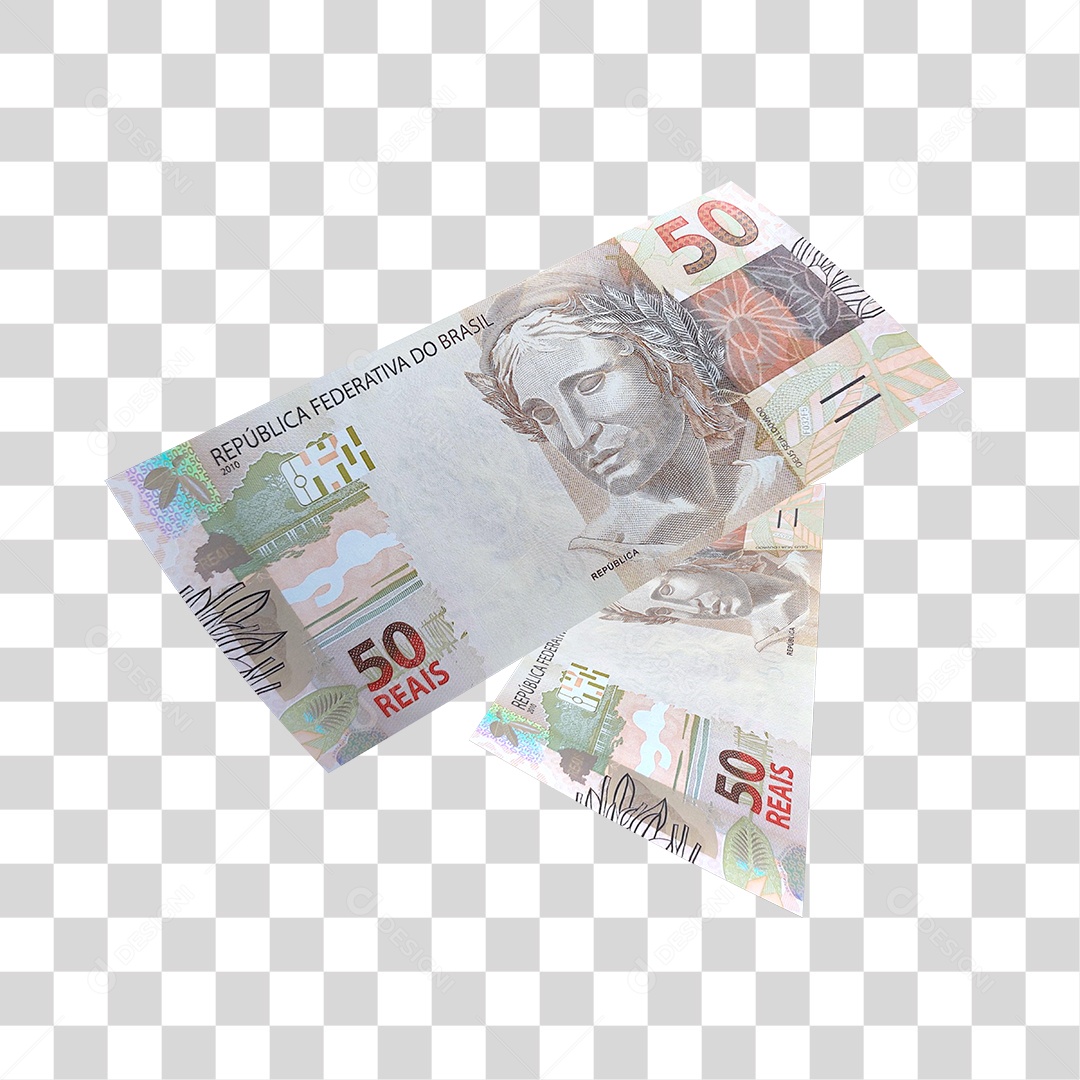 Notas de 50 Reais Elemento 3D Para Composição PNG Transparente