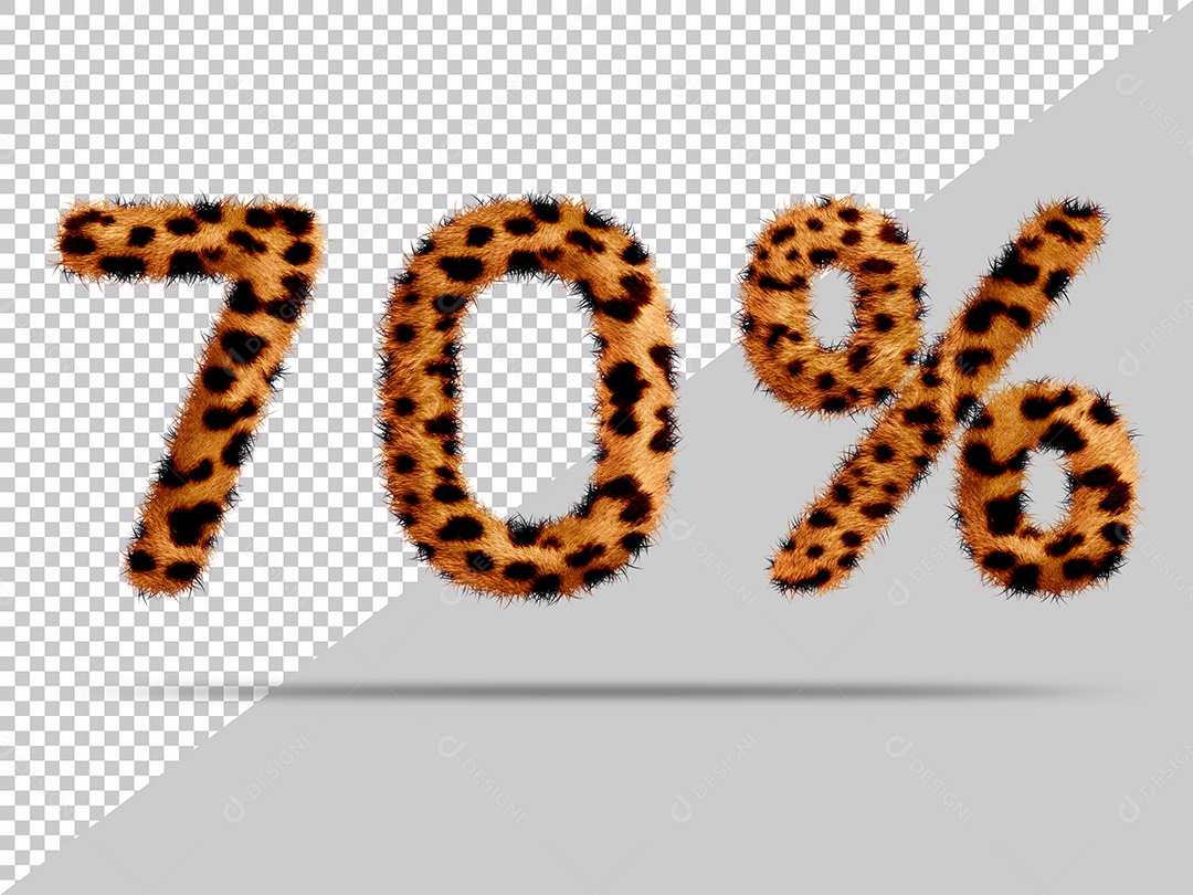 Número 70% com pele Marrom Pintada Ilustração 3D PSD