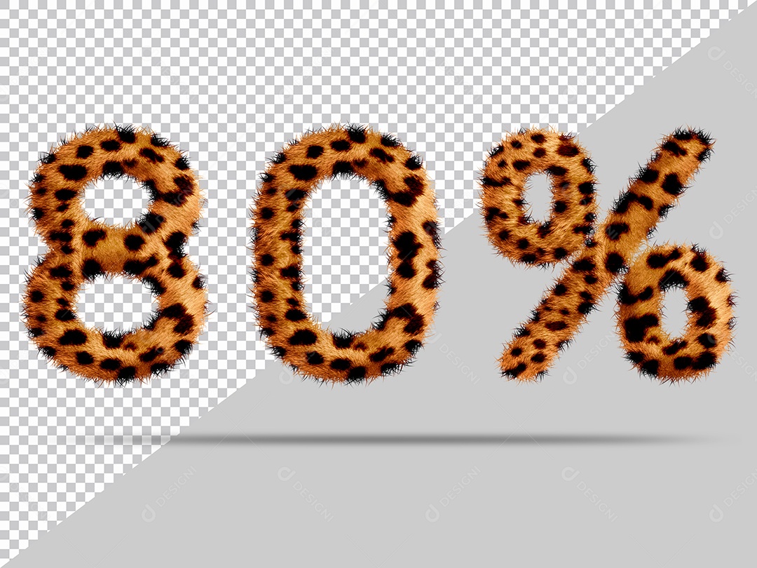 Número 80% com pele Marrom Pintada Ilustração 3D PSD