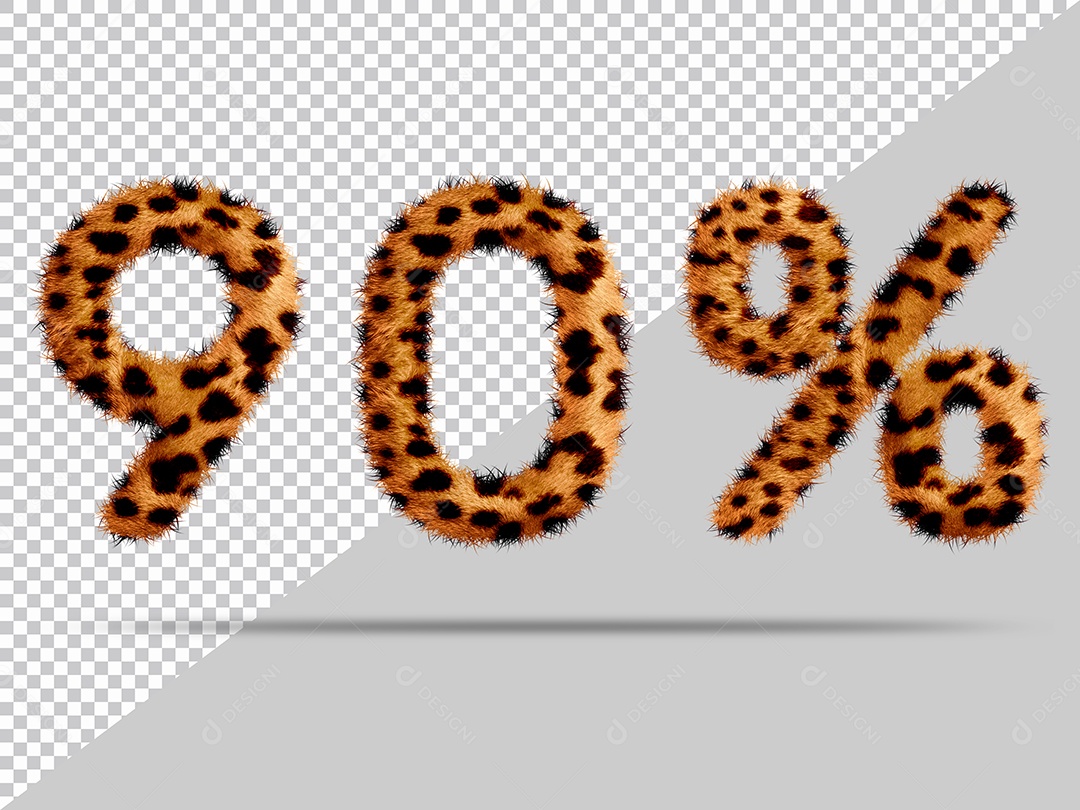 Número 90% com pele Marrom Pintada Ilustração 3D PSD