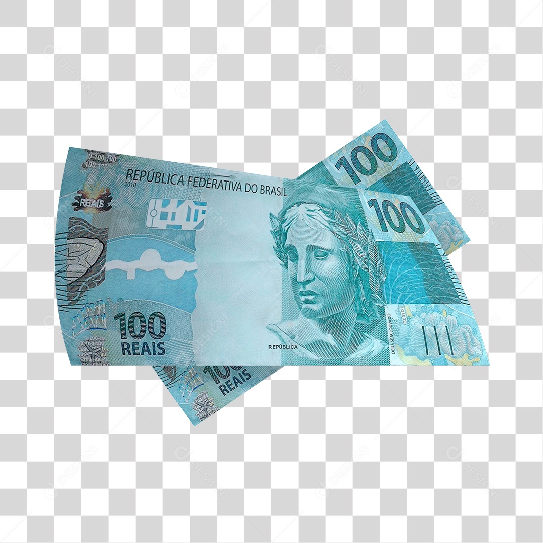 Notas de 100 Reais Elemento 3D Para Composição PNG Transparente