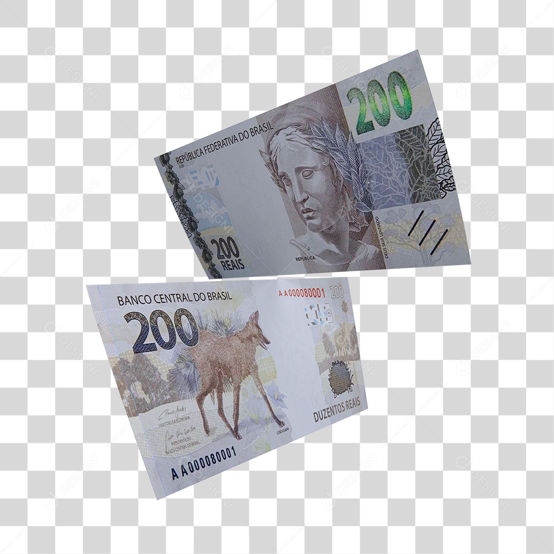 Notas de 200 Reais Elemento 3D Para Composição PNG Transparente